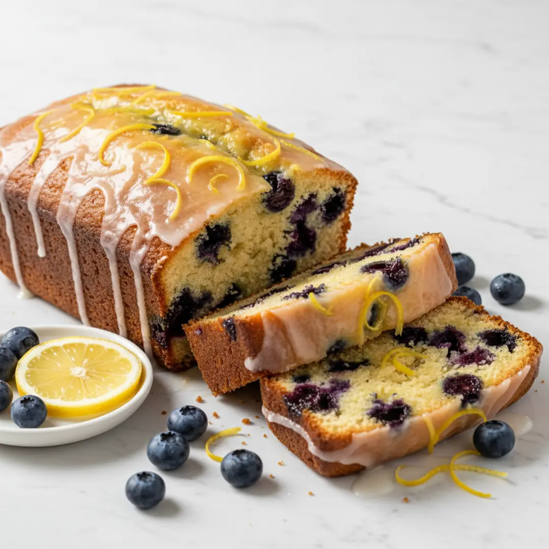 blueberry lemon loaf recipe easy, lemon blueberry loaf with glaze, homemade blueberry lemon bread.