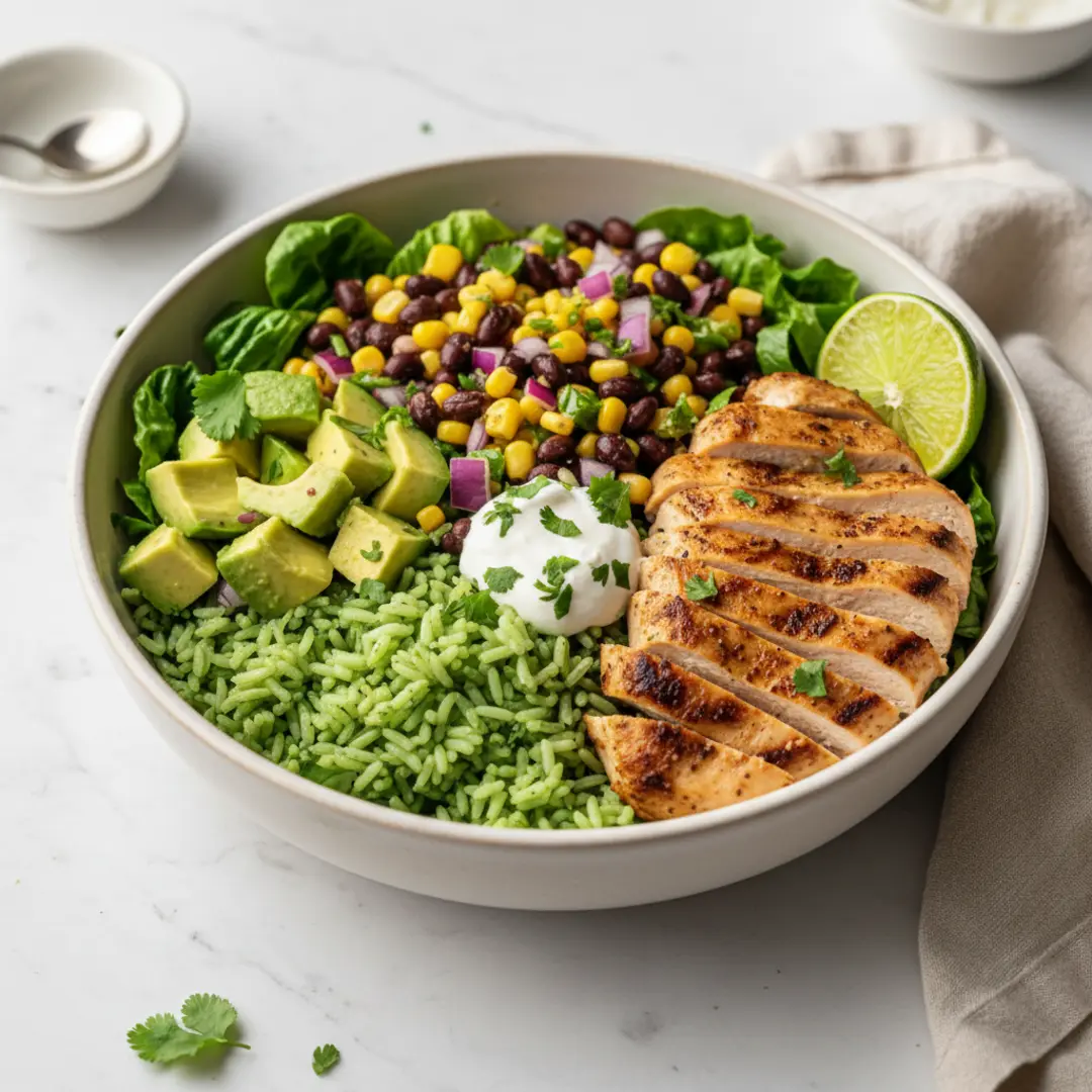 healthy chicken burrito bowl recipe, homemade chicken burrito bowl calories, chipotle chicken burrito bowl ingredients