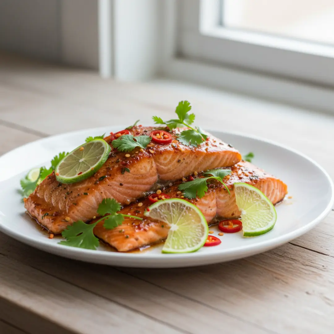 baked honey sriracha salmon recipe, spicy honey sriracha salmon bowl, air fryer honey sriracha salmon bites
