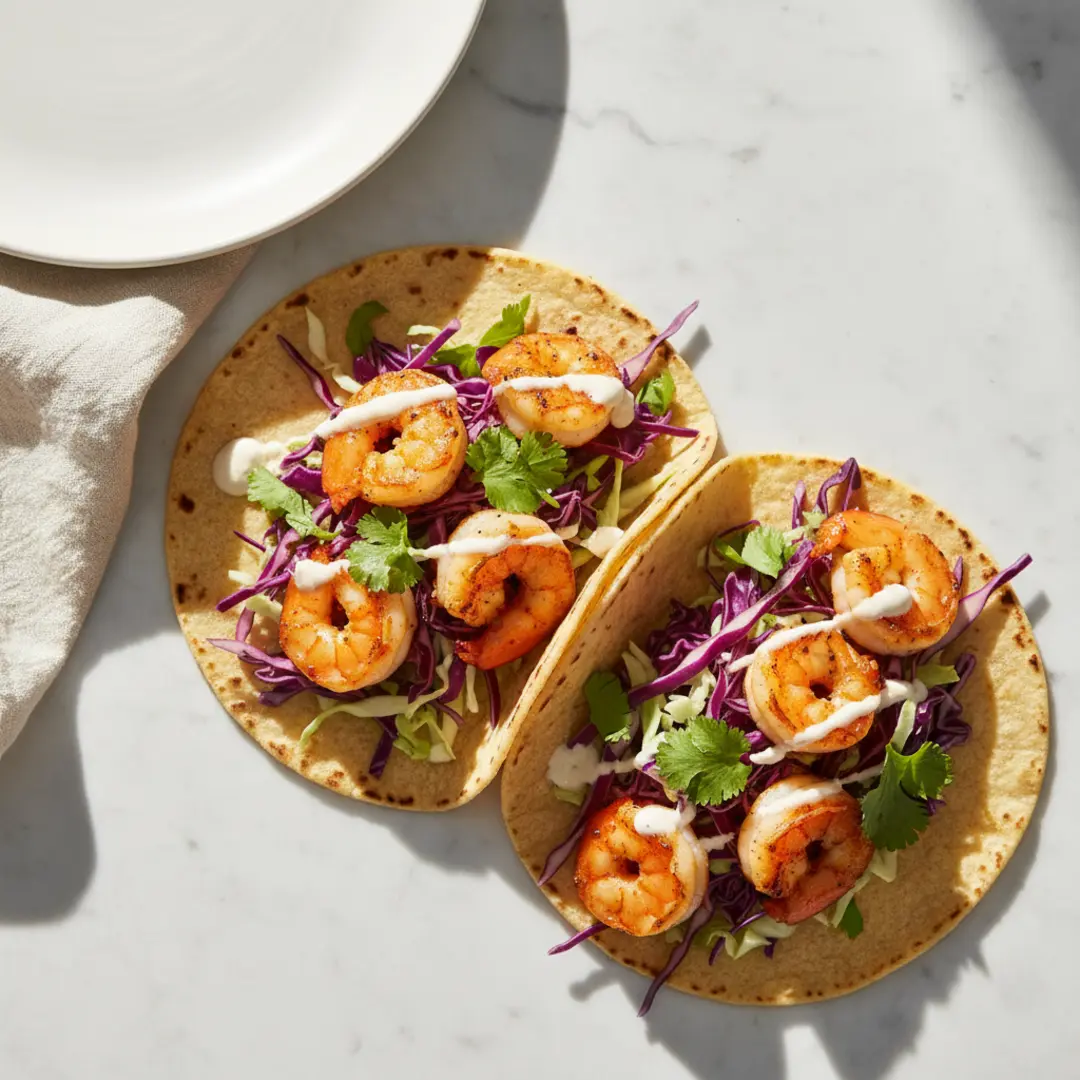 creamy cilantro lime shrimp tacos, baja shrimp tacos with red cabbage, grilled shrimp tacos mango salsa