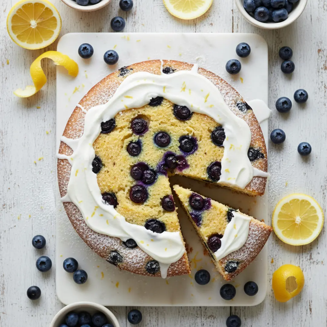 best lemon blueberry cake recipe, frosted lemon blueberry cake, lemon blueberry cake with glaze