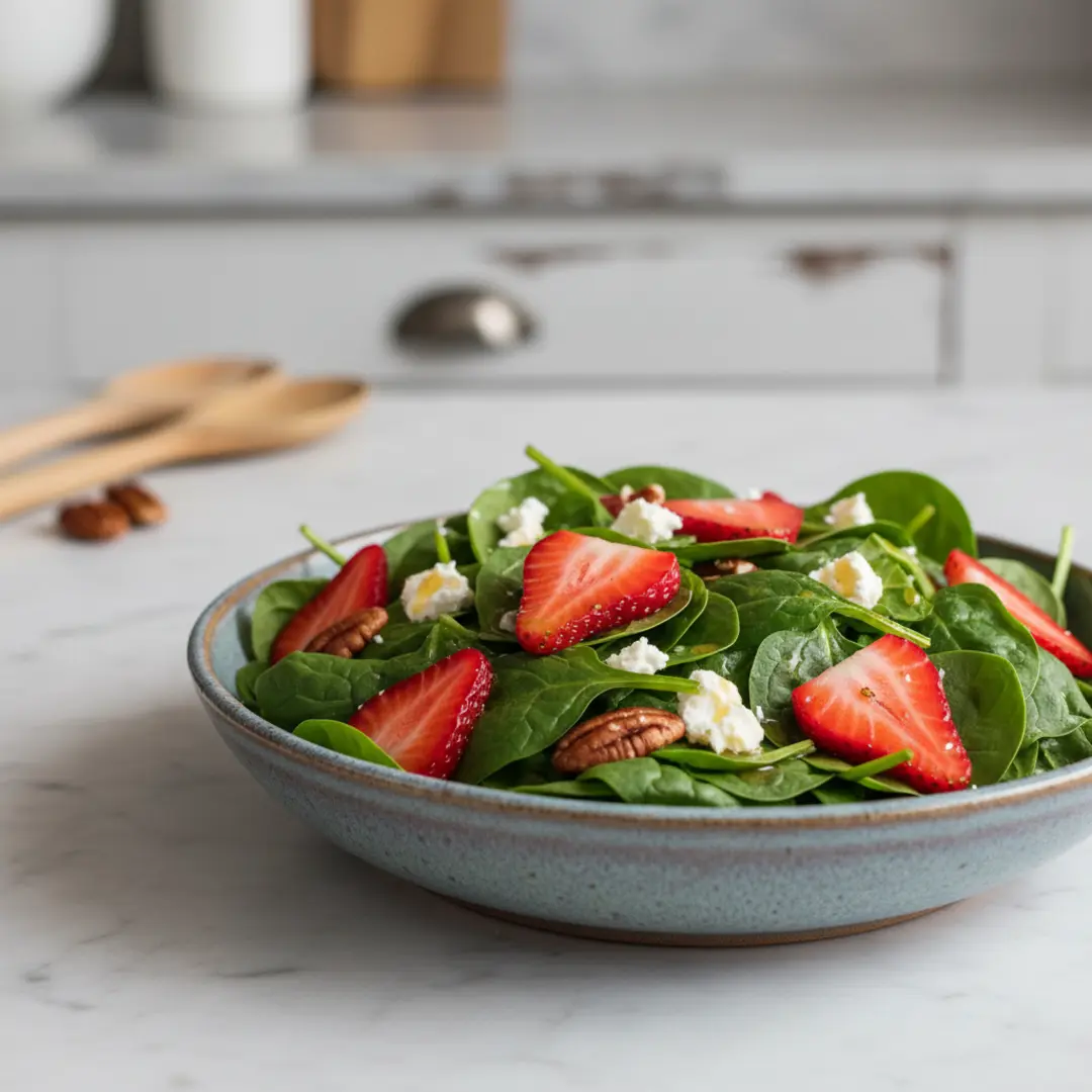 strawberry spinach salad with poppy seed dressing, strawberry spinach salad with balsamic vinaigrette, summer strawberry spinach salad recipes